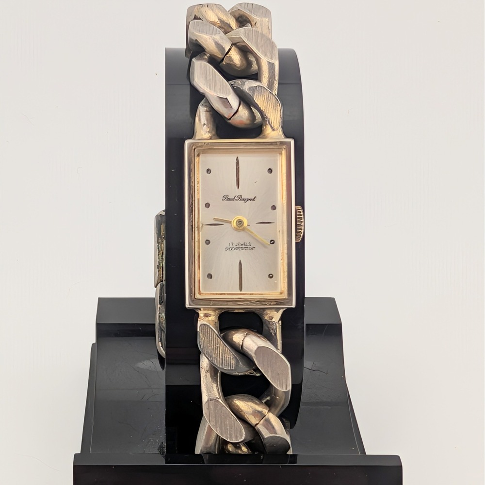 Paul‎ Peugeot 17 Jewels Manual Wind Brutalist Bracelet Watch Silver Gold Tone